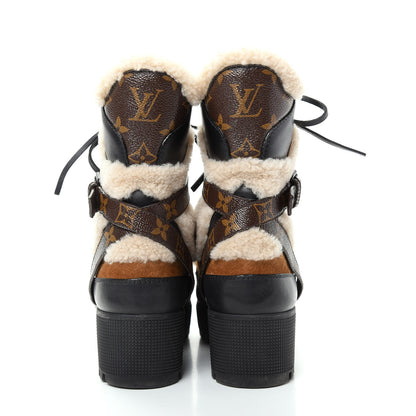 Louis Vuitton Suede Calfskin Shearling Monogram Laureate Platform Desert Boots 39 Cognac 7 of 9