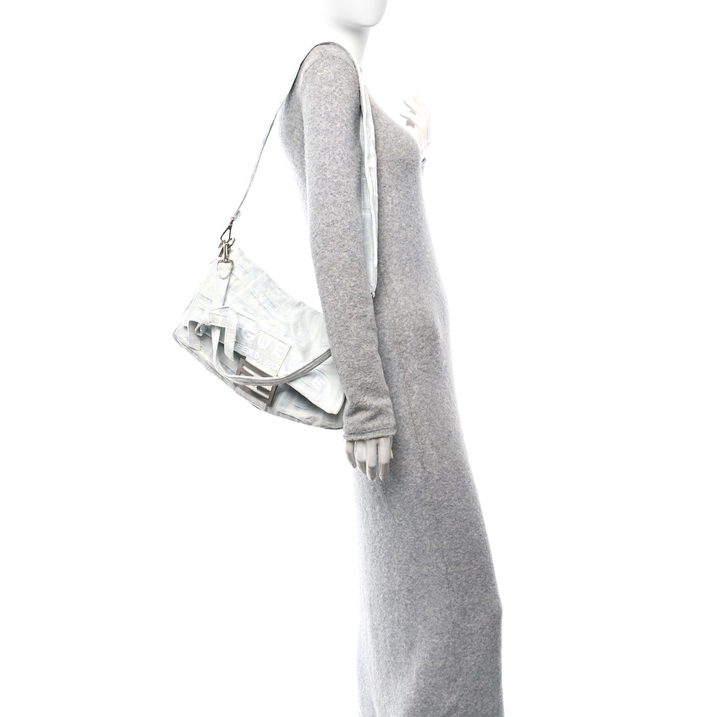 X MARC JACOBS Bleached Denim Logo Maxi Baguette Off White