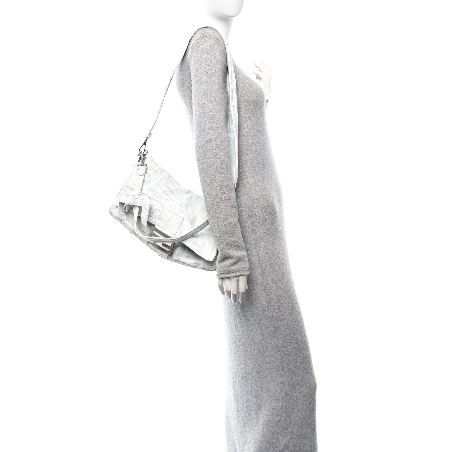 Fendi X MARC JACOBS Bleached Denim Logo Maxi Baguette Off White 2 of 9