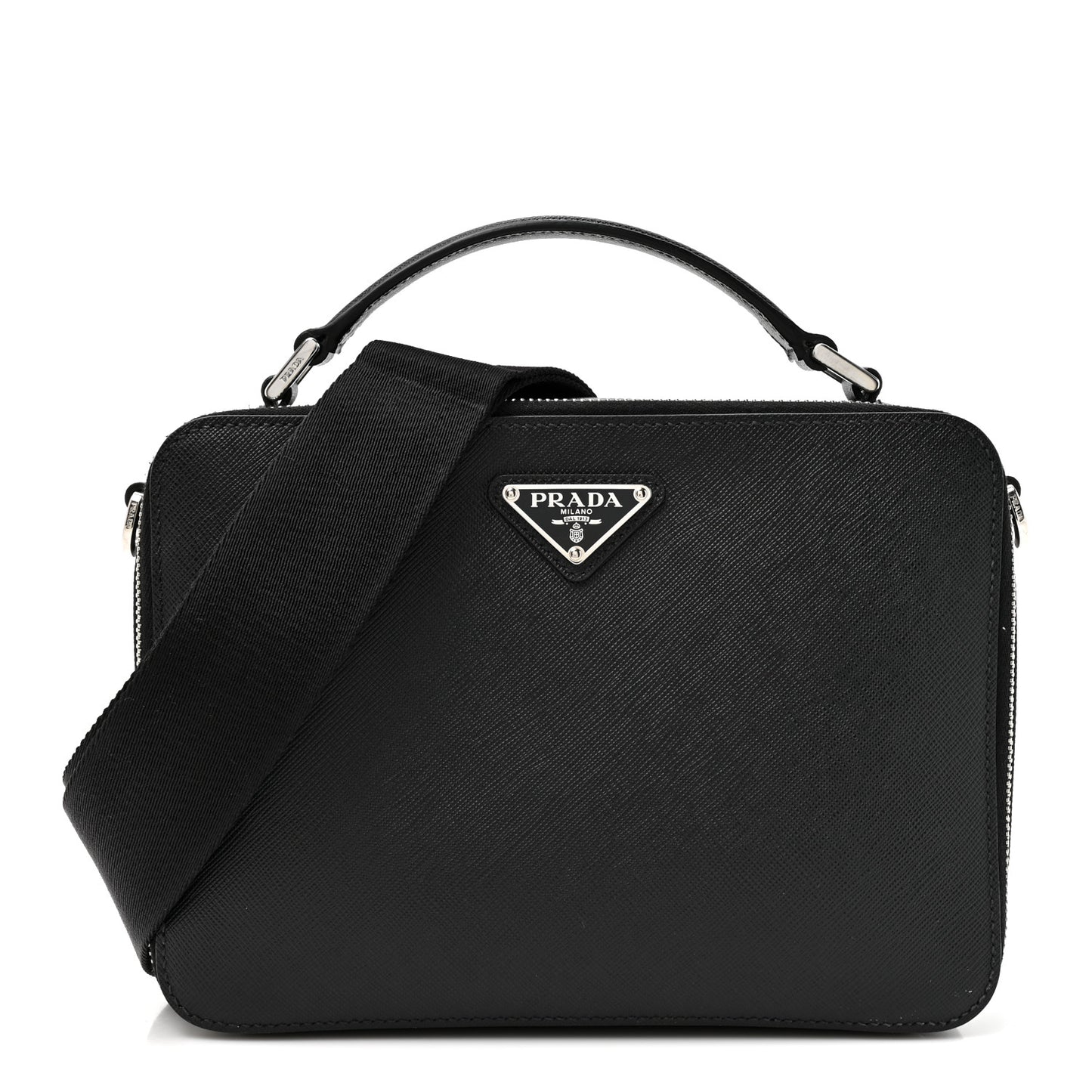 Saffiano Travel Medium Brique Crossbody Bag Black
