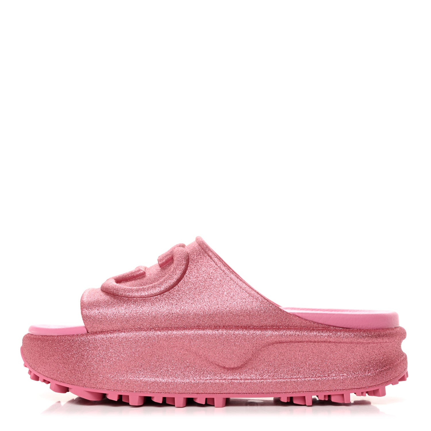 Gucci Glitter Rubber Womens Interlocking G Platform 42mm Slide Sandals 40 Rose 1 of 9