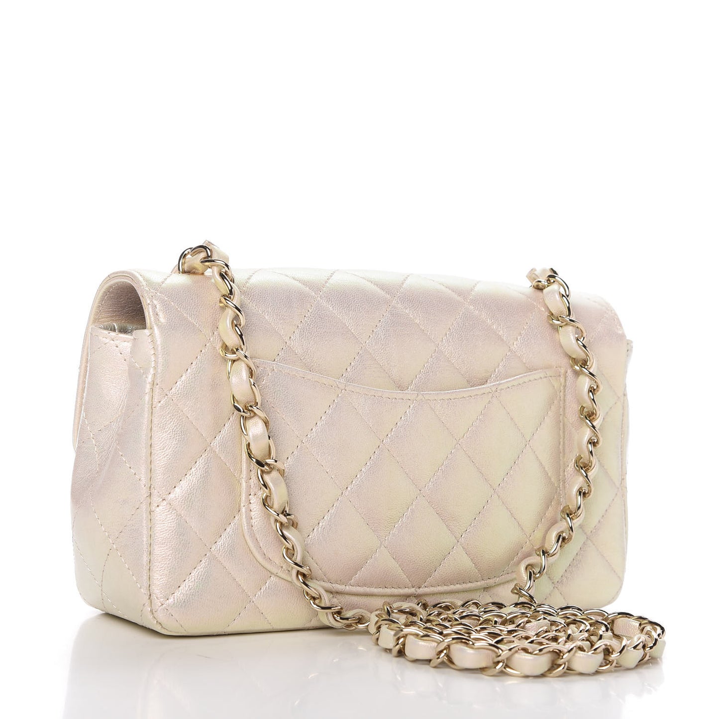 Iridescent Calfskin Quilted Mini Rectangular Flap Ivory
