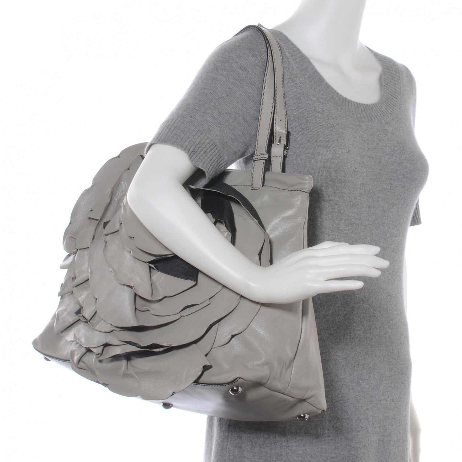 Valentino Garavani Leather Petale Hobo Grey 2 of 8