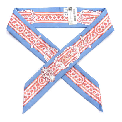 Hermes Silk Bride De Cour Twilly Blue Jean Rose White 1 of 4