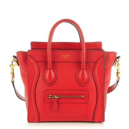 Celine Drummed Calfskin Nano Luggage Coquelicot 1 of 8