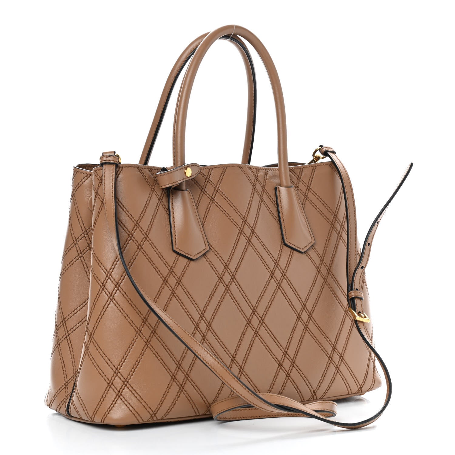 Prada City Calf Quilted Double Bag Caramel 2 of 9