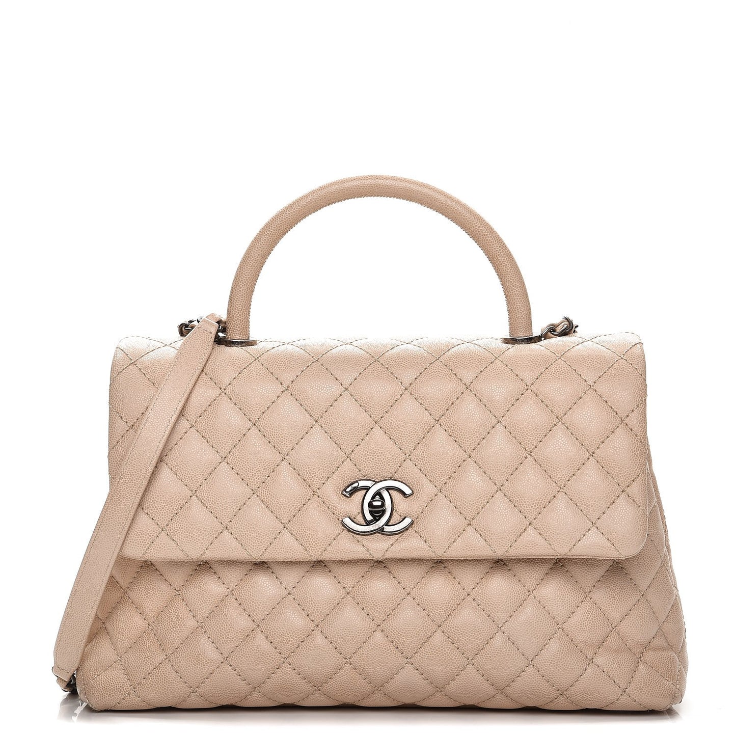Caviar Quilted Medium Coco Handle Flap Light Beige