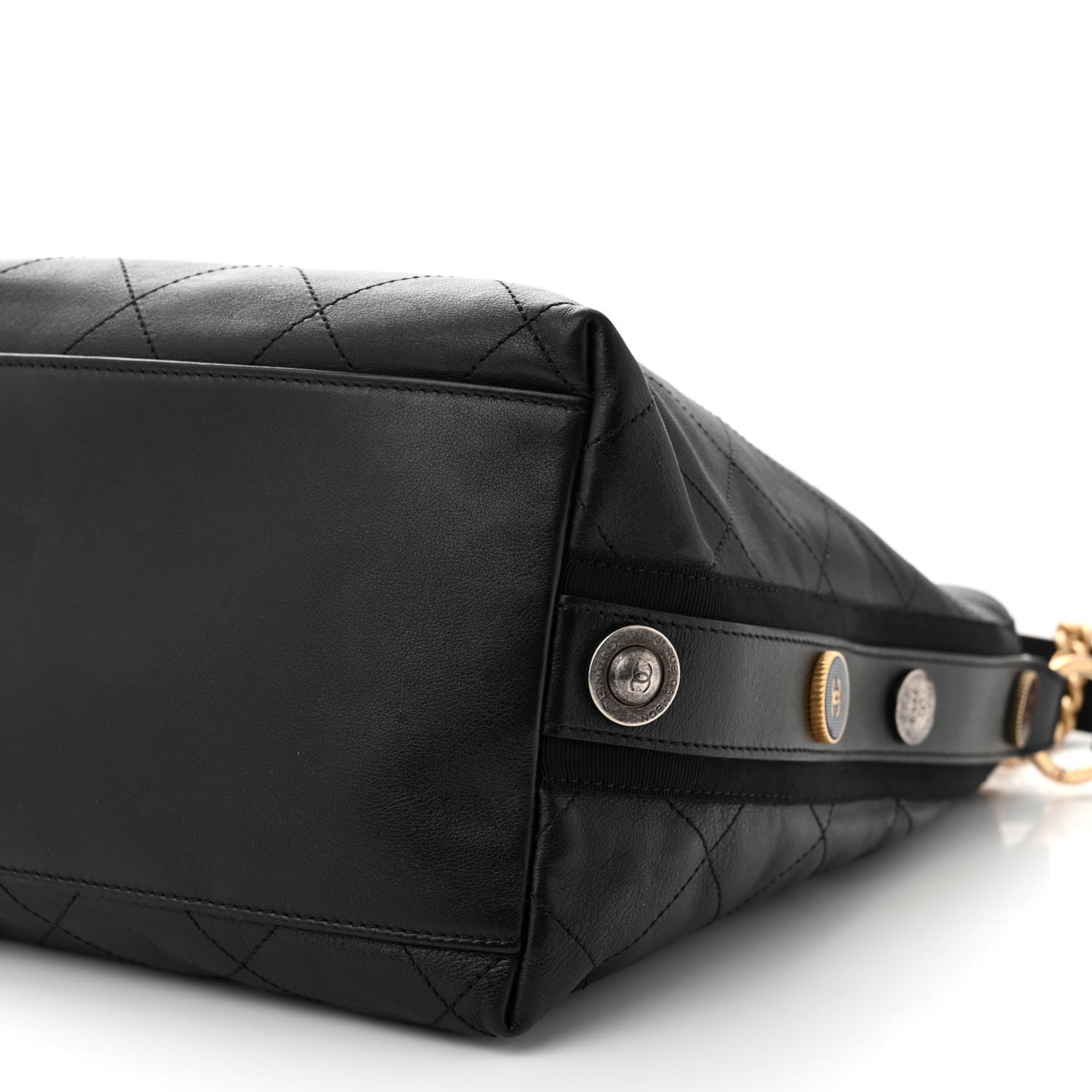 Chanel Calfskin Stitched Large Button Up Hobo Black 10 of 11