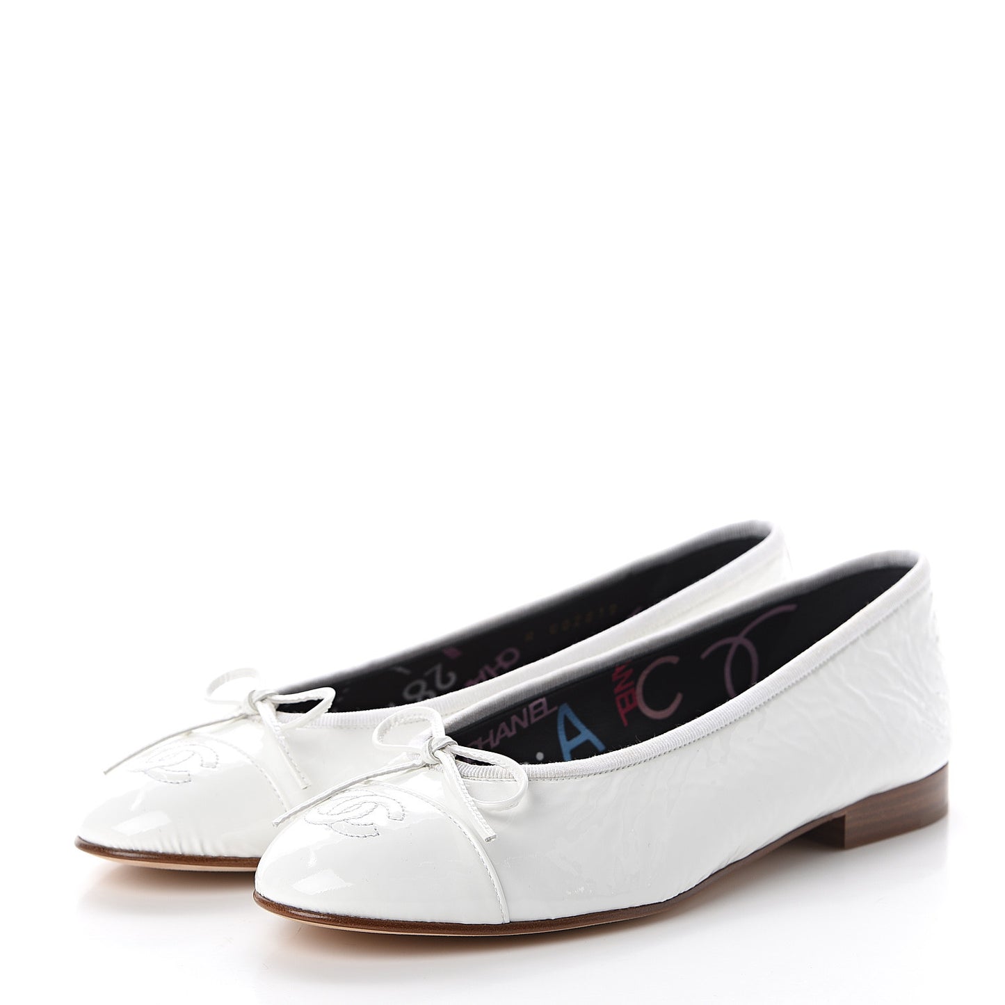 Shiny Crumpled Lambskin Cap Toe Ballerina Flats 37.5 White