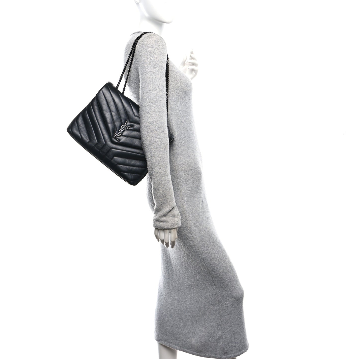 Calfskin Y Quilted Monogram Monochrome Medium Loulou Chain Satchel Black