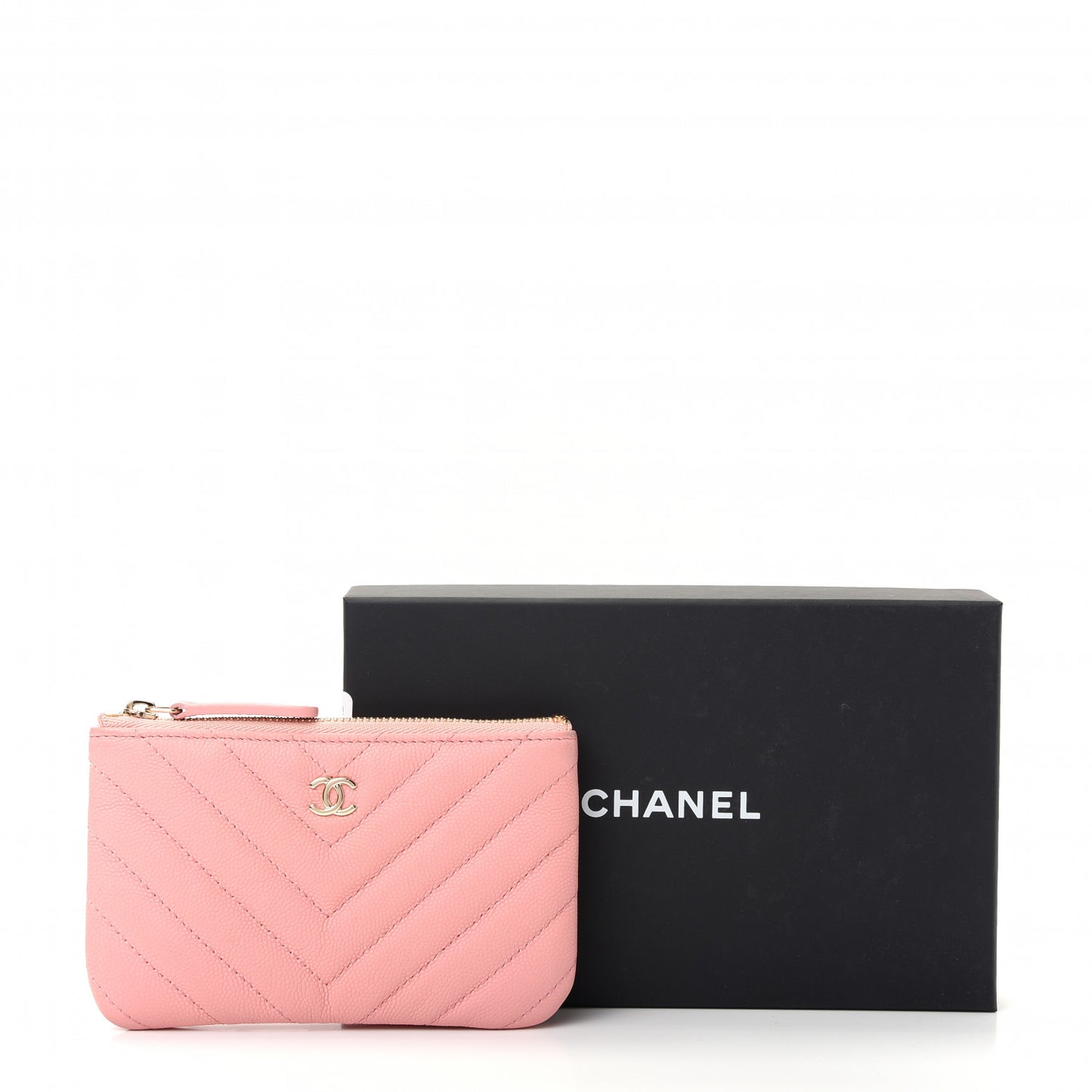 Flat Caviar Chevron Quilted Small Cosmetic Case Pink