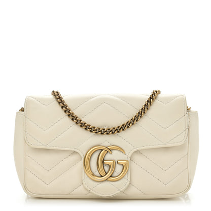Gucci Calfskin Matelasse Super Mini GG Marmont Shoulder Bag White 1 of 11