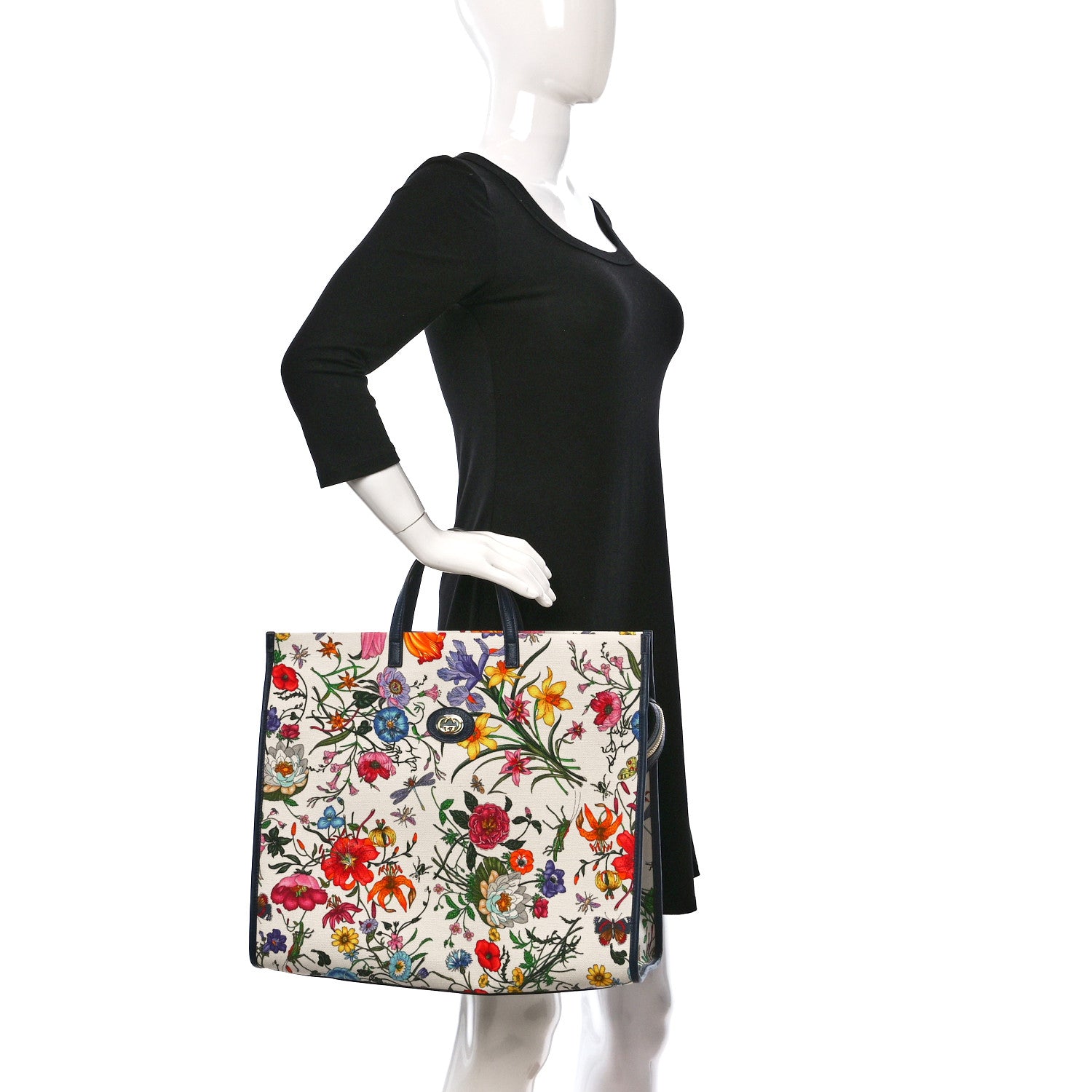 Gucci Canvas Large Flora Tote Navy Multicolor 2 of 12