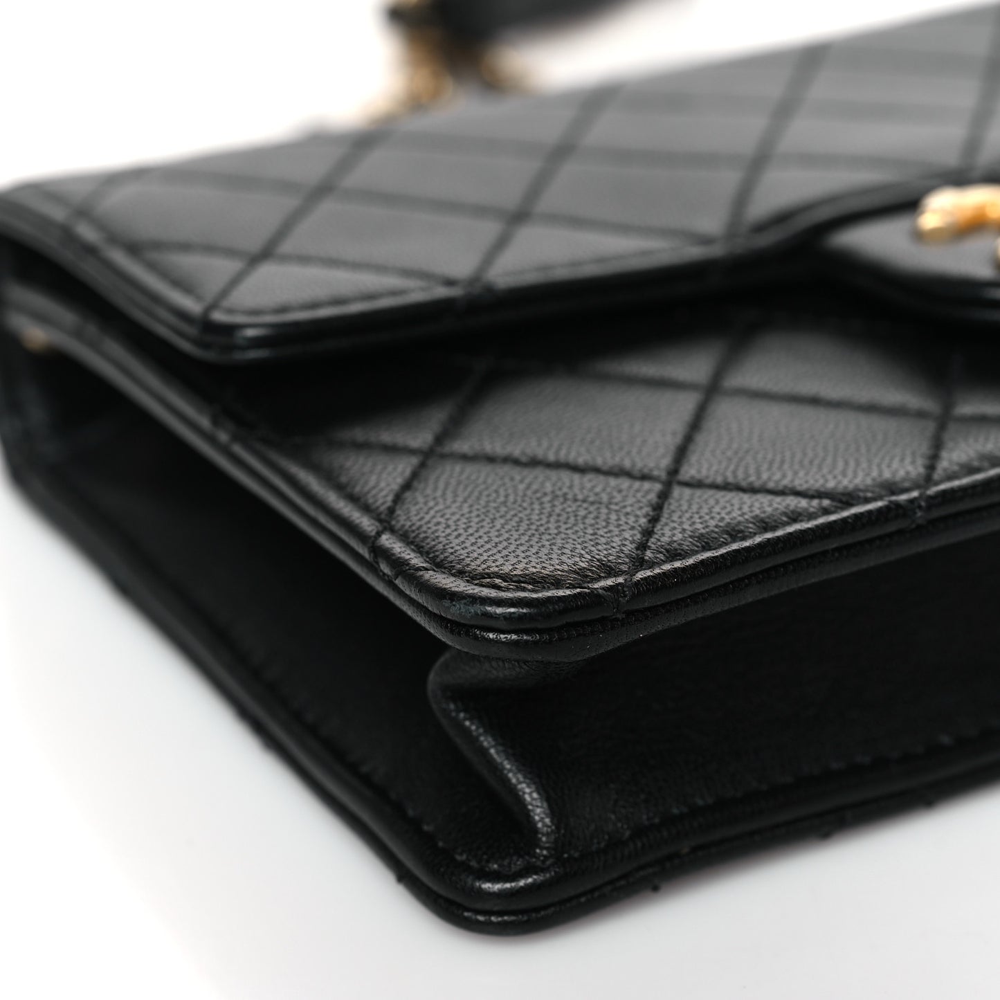 Goatskin Quilted Logo Small Chic Flap Black
