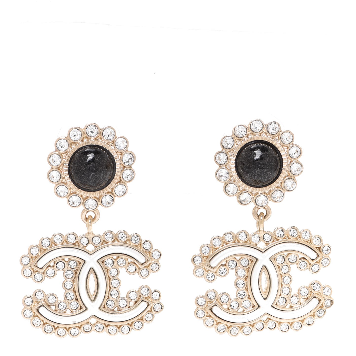 Crystal Pearl CC Drop Earrings Gold Black