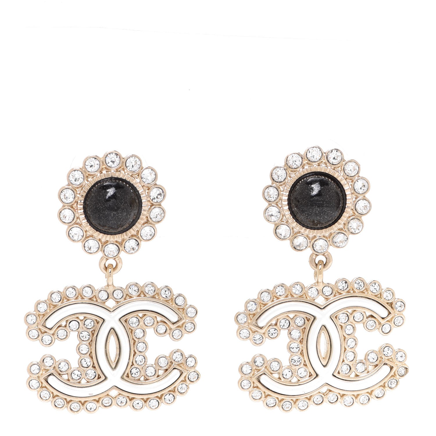 Chanel Crystal Pearl CC Drop Earrings Gold Black 1 of 5