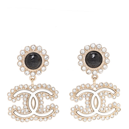 Chanel Crystal Pearl CC Drop Earrings Gold Black 1 of 5