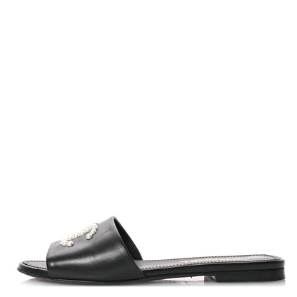 Chanel Lambskin Pearl CC Sandals 37 Black 1 of 9