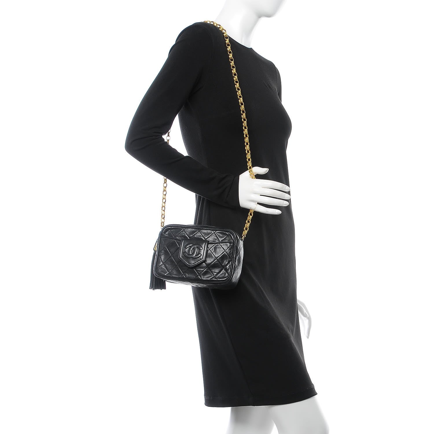 Chanel Lambskin Quilted CC Tassel Camera Case Black 2 of 11
