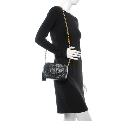 Chanel Lambskin Quilted CC Tassel Camera Case Black 2 of 11