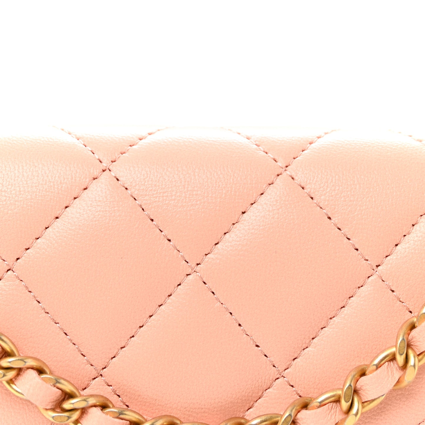 Lambskin Quilted CC Pearl Crush Wallet on Chain WOC Light Orange