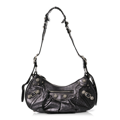Balenciaga Metallic Calfskin Crocodile Embossed Crystal Small Le Cagole Shoulder Bag Gunmetal 1 of 14