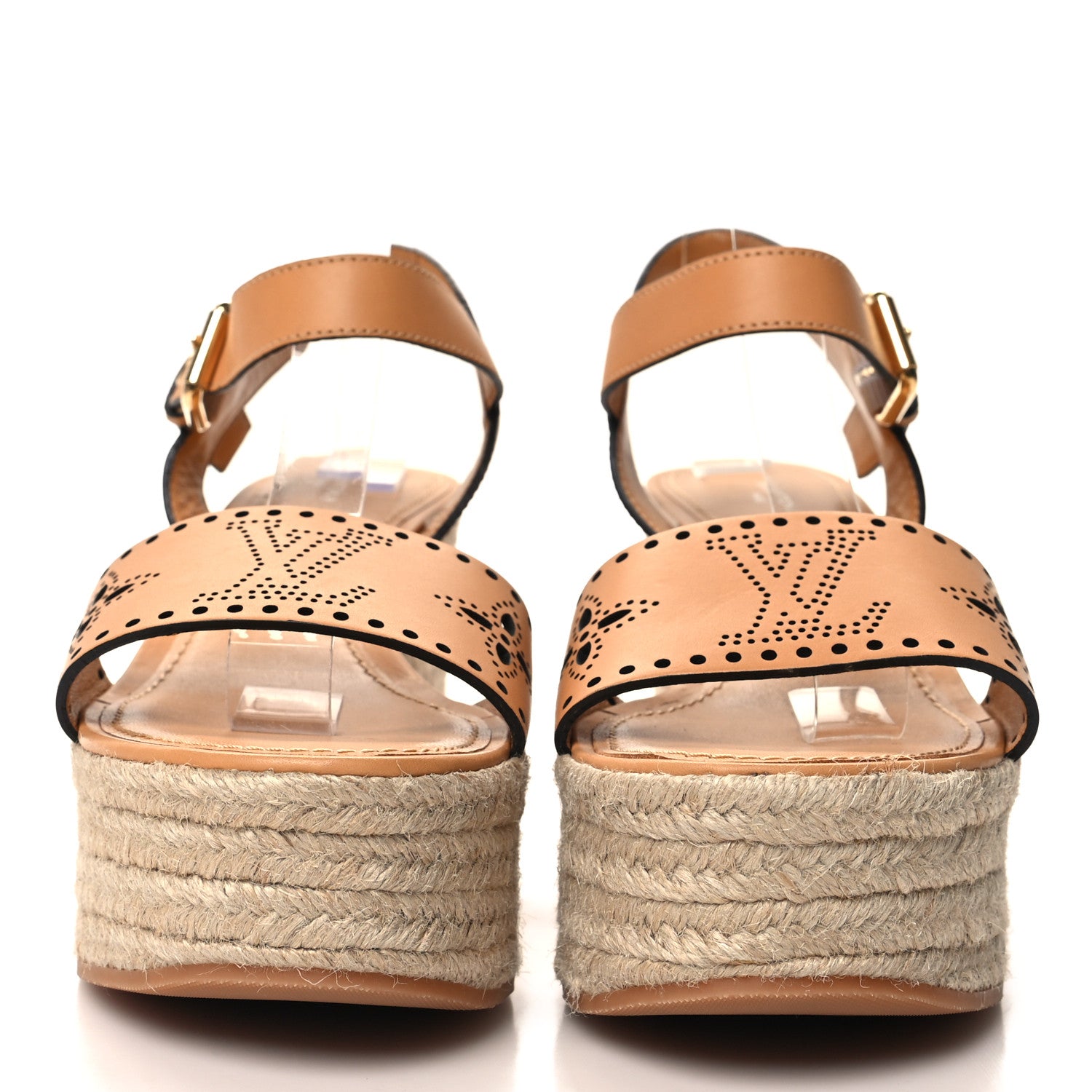 Louis Vuitton Calfskin Monogram Espadrille Wedge Sandals 38.5 Brown 2 of 9