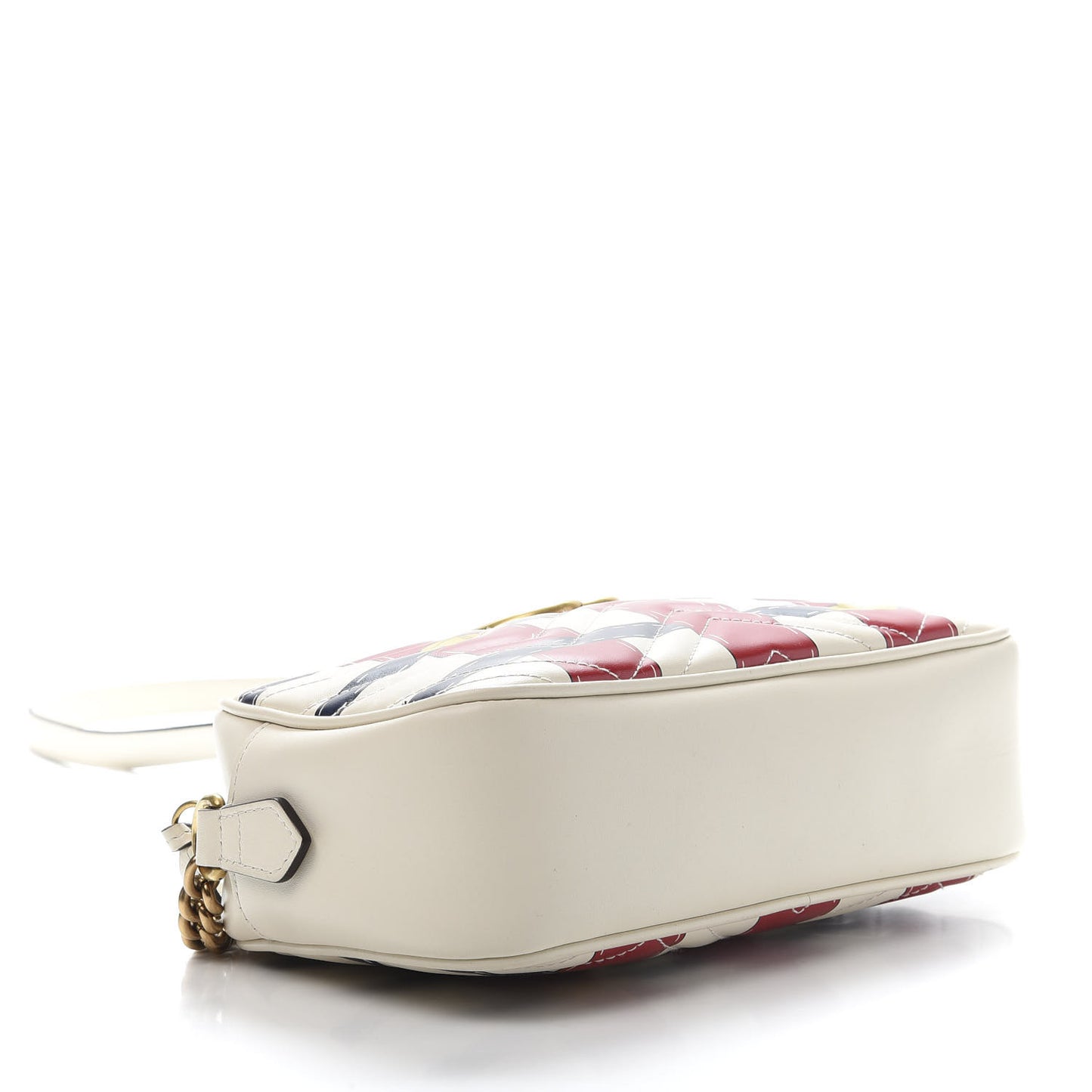 Calfskin Matelasse Trompe L'Oeil Print Small GG Marmont Chain Shoulder Bag White