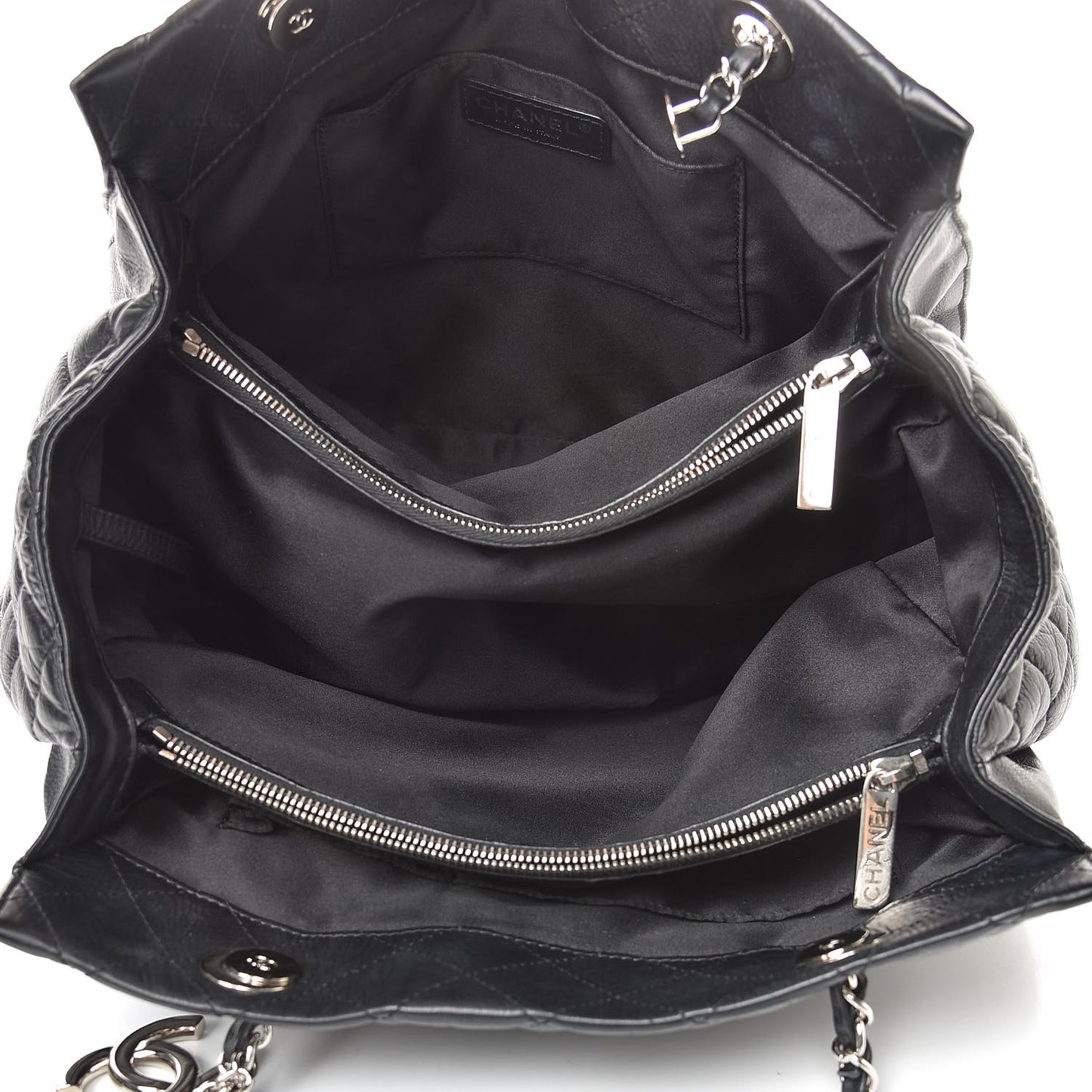 Calfskin Quilted Large Chic and Soft Shopping Tote Black
