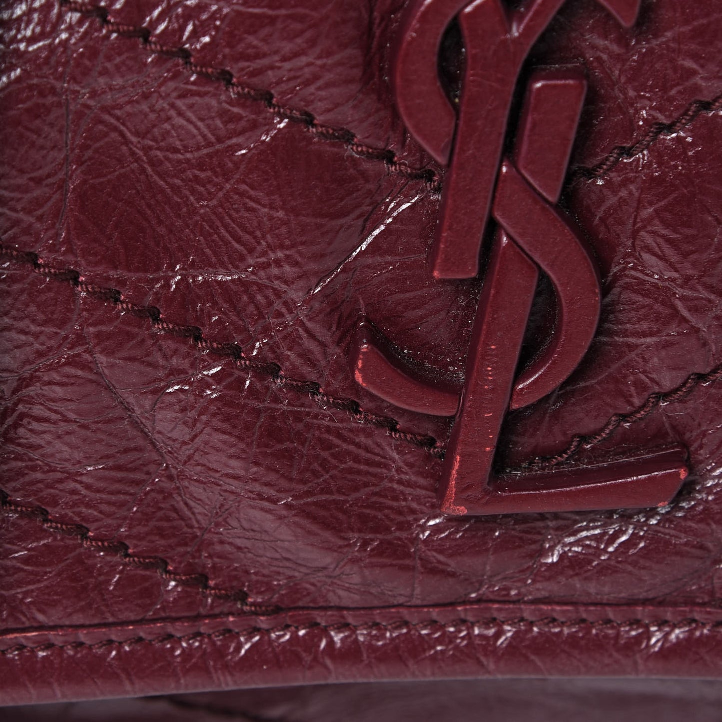 Crinkled Calfskin Matelasse Monogram Medium Niki Chain Satchel Burgundy