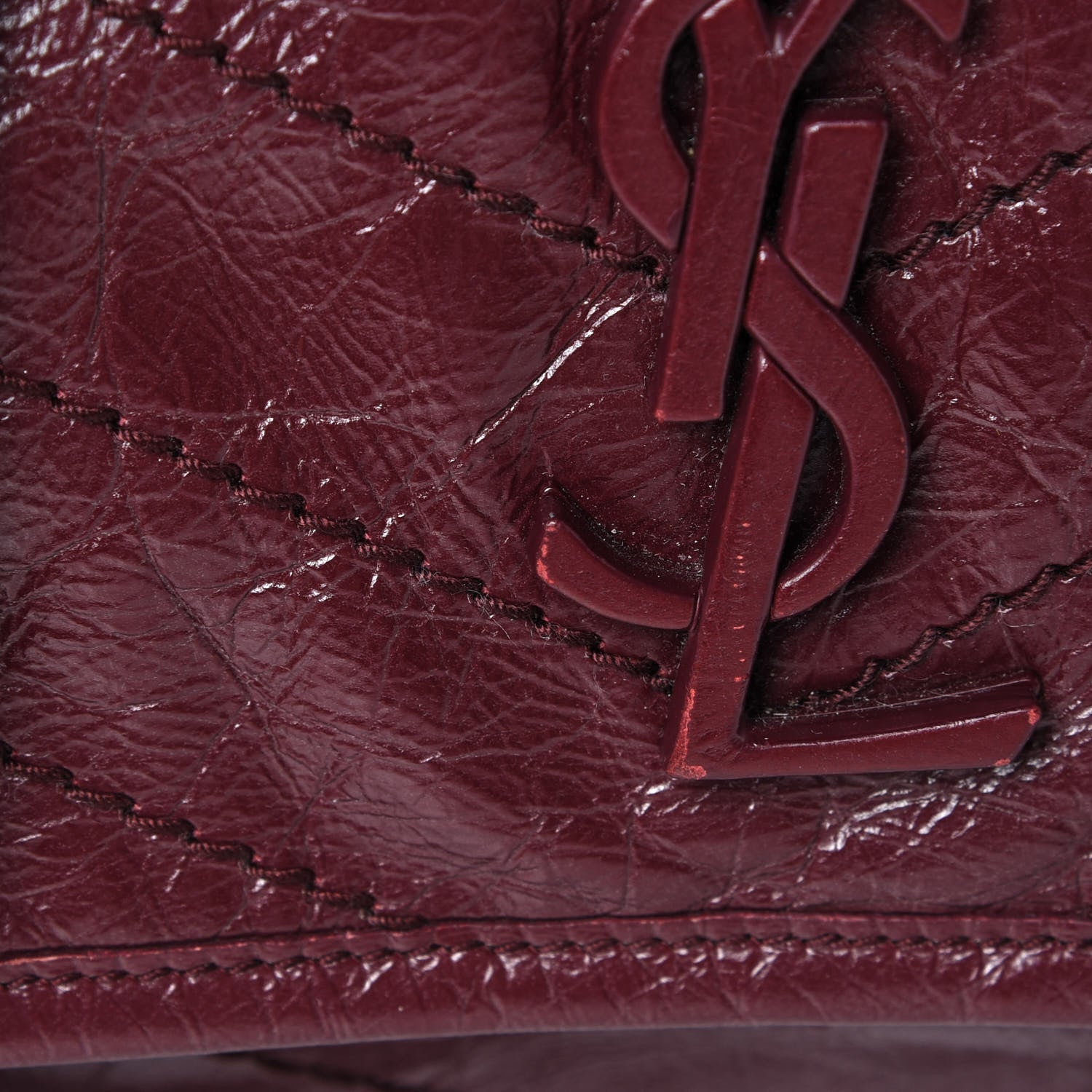Saint Laurent Crinkled Calfskin Matelasse Monogram Medium Niki Chain Satchel Burgundy 14 of 14