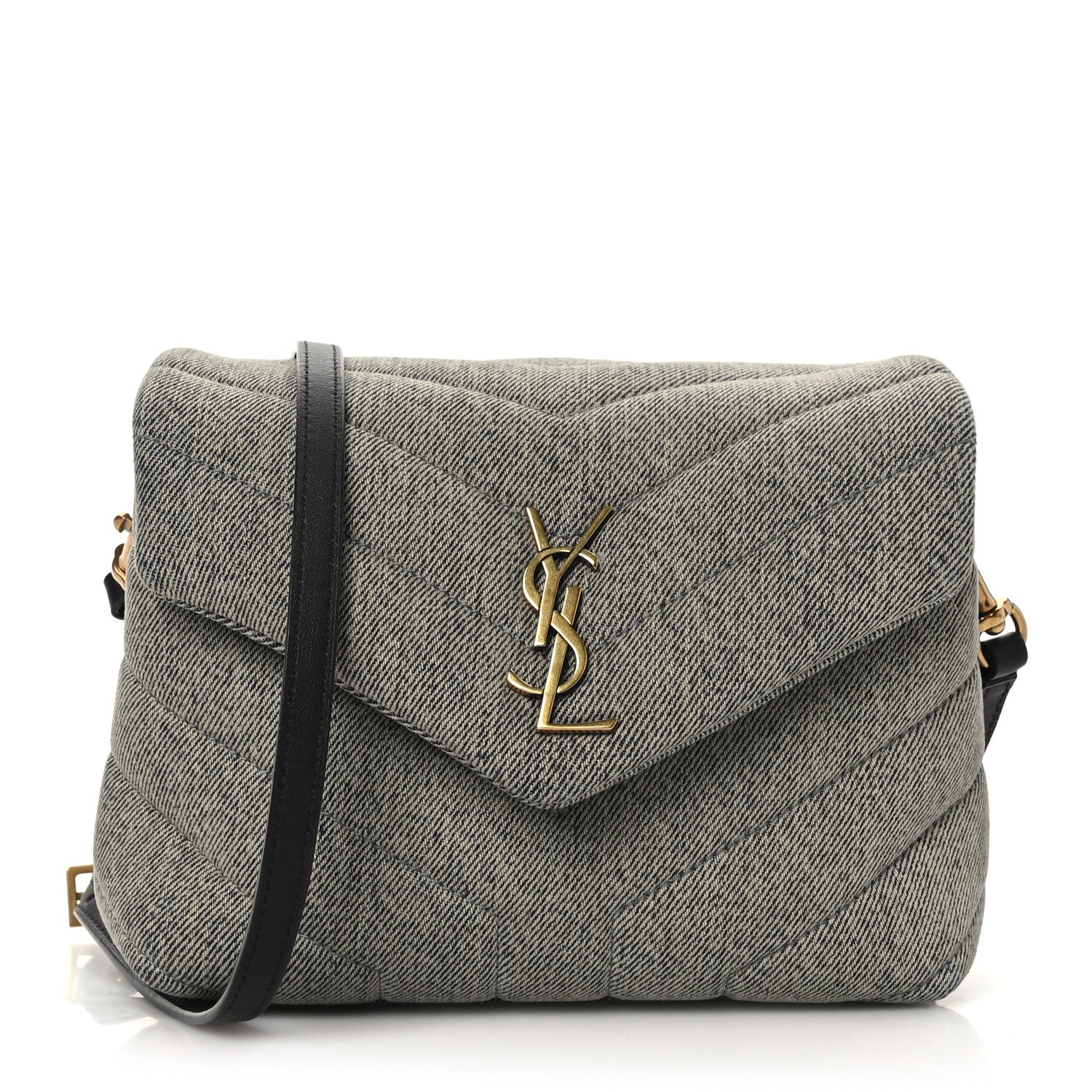 Saint Laurent Denim Y Quilted Monogram Toy Loulou Crossbody Bag Grey 1 of 10