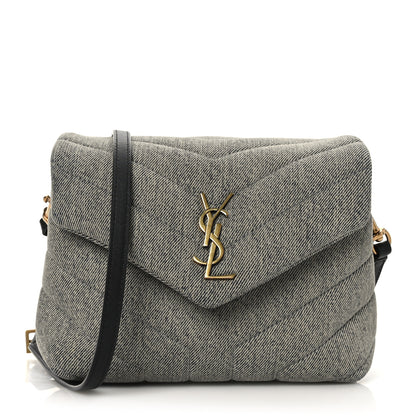 Saint Laurent Denim Y Quilted Monogram Toy Loulou Crossbody Bag Grey 1 of 10