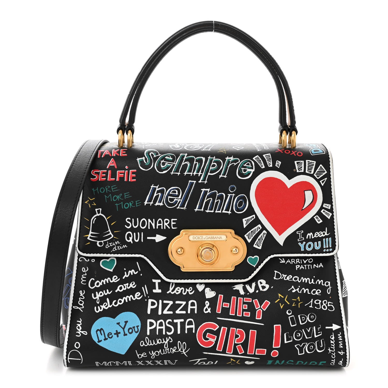 Dolce & Gabbana Calfskin Welcome Graffiti Printed Satchel Black 1 of 9