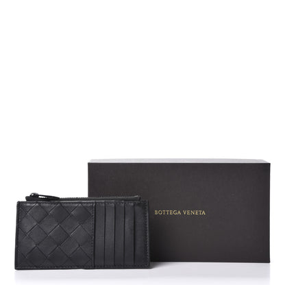 Bottega Veneta Calfskin Intrecciato Zip Card Holder Black 8 of 8