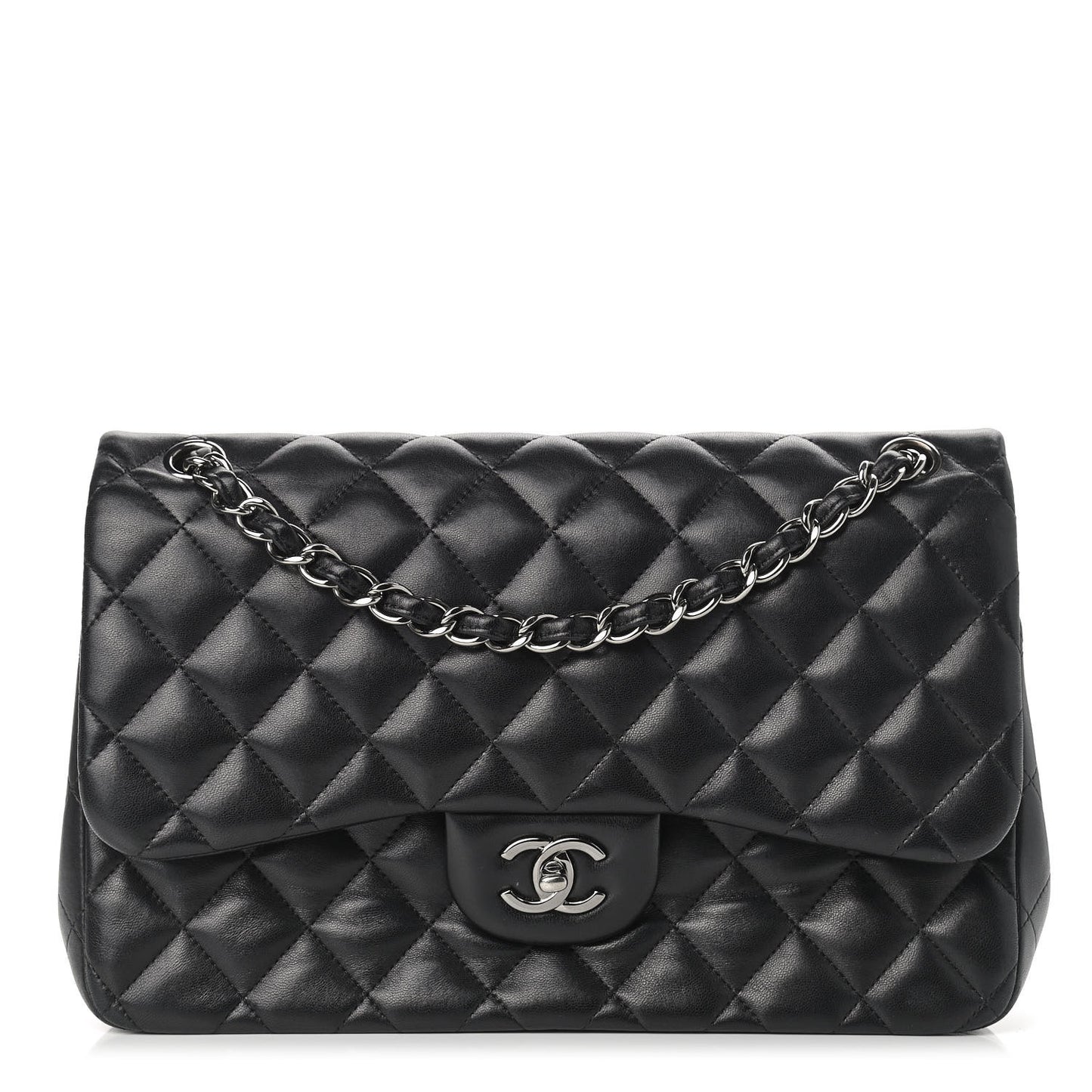 Lambskin Quilted Jumbo Double Flap Black