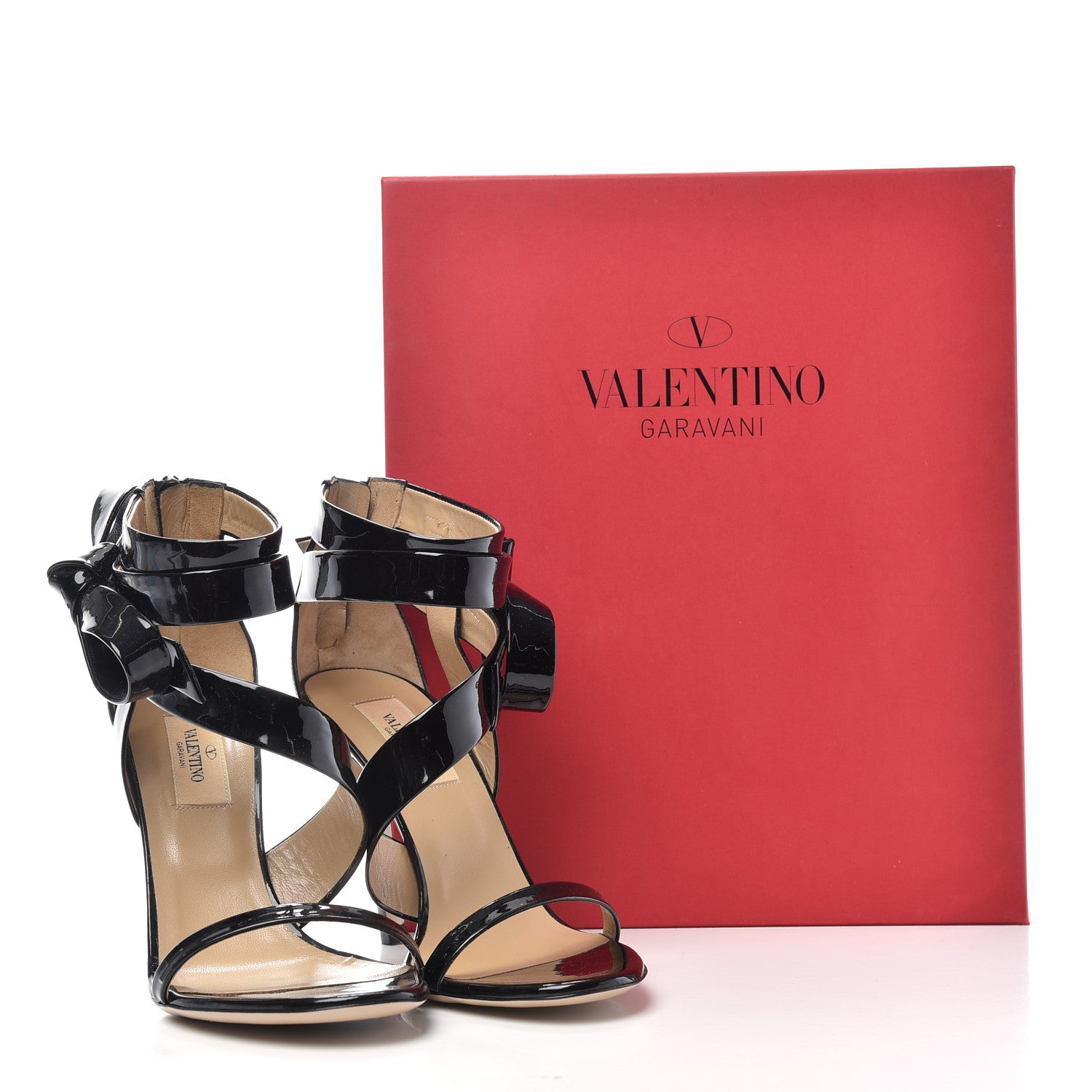 Valentino Garavani Patent Bow Ankle Strap Sandals 37.5 Black 10 of 10