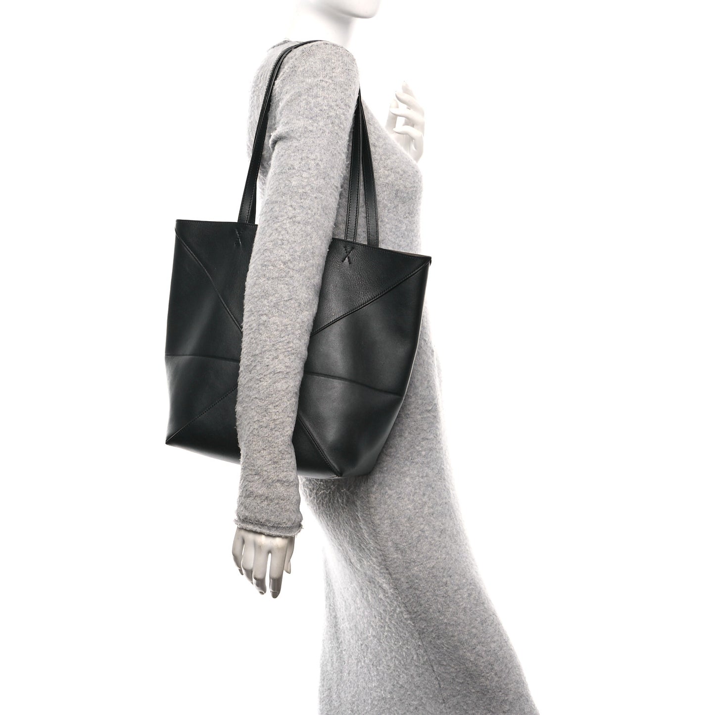 Shiny Calfskin Medium Puzzle Fold Tote Black