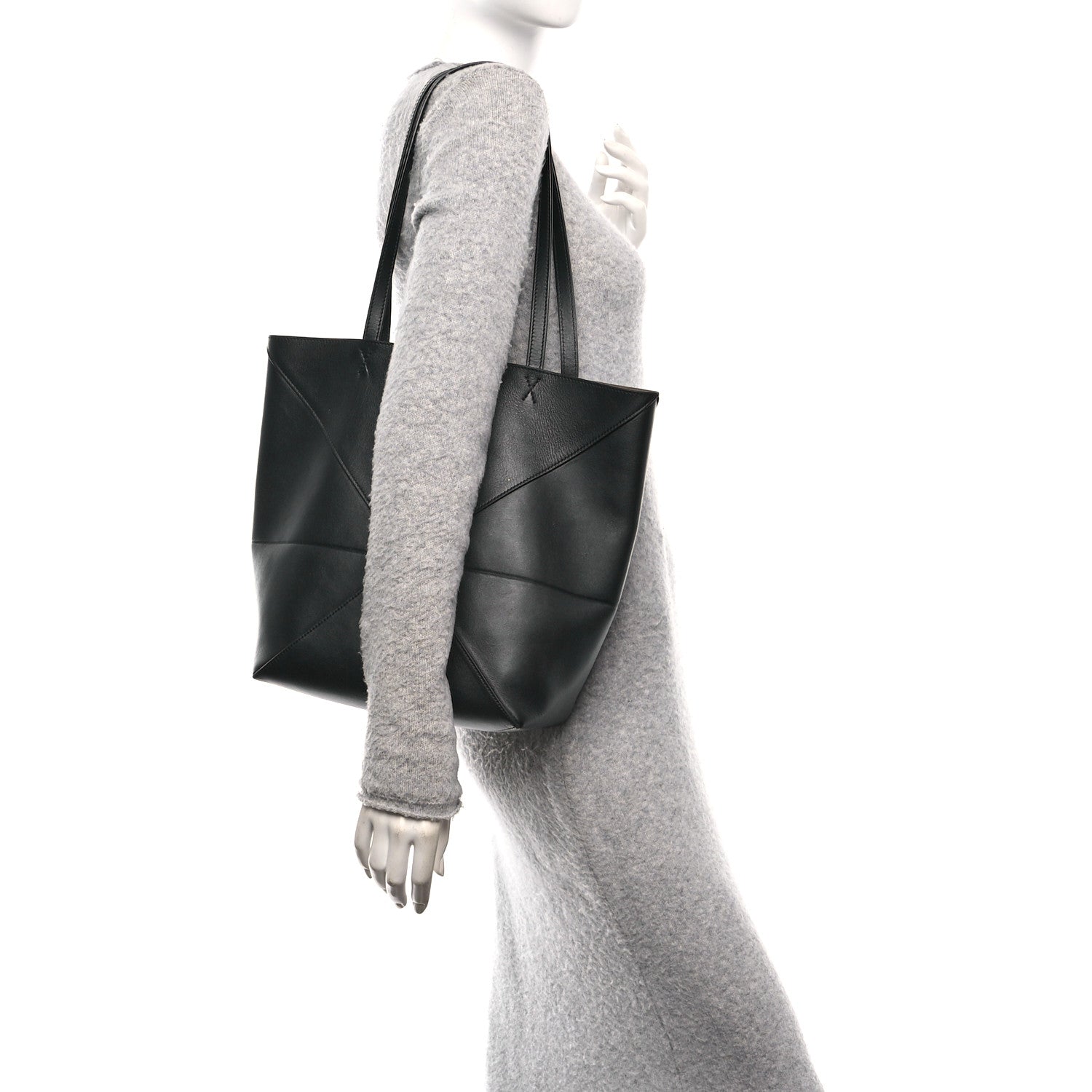 Loewe Shiny Calfskin Medium Puzzle Fold Tote Black 2 of 9