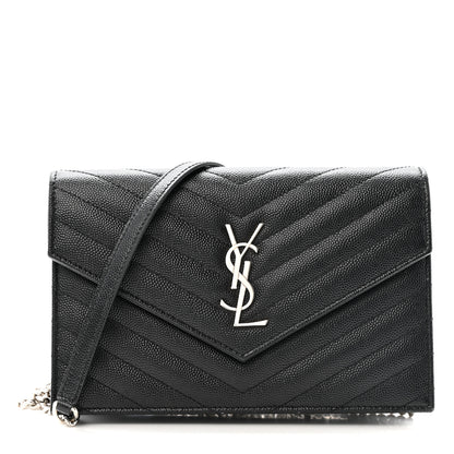 Saint Laurent Grain De Poudre Matelasse Chevron Monogram Envelope Chain Wallet Black 1 of 13