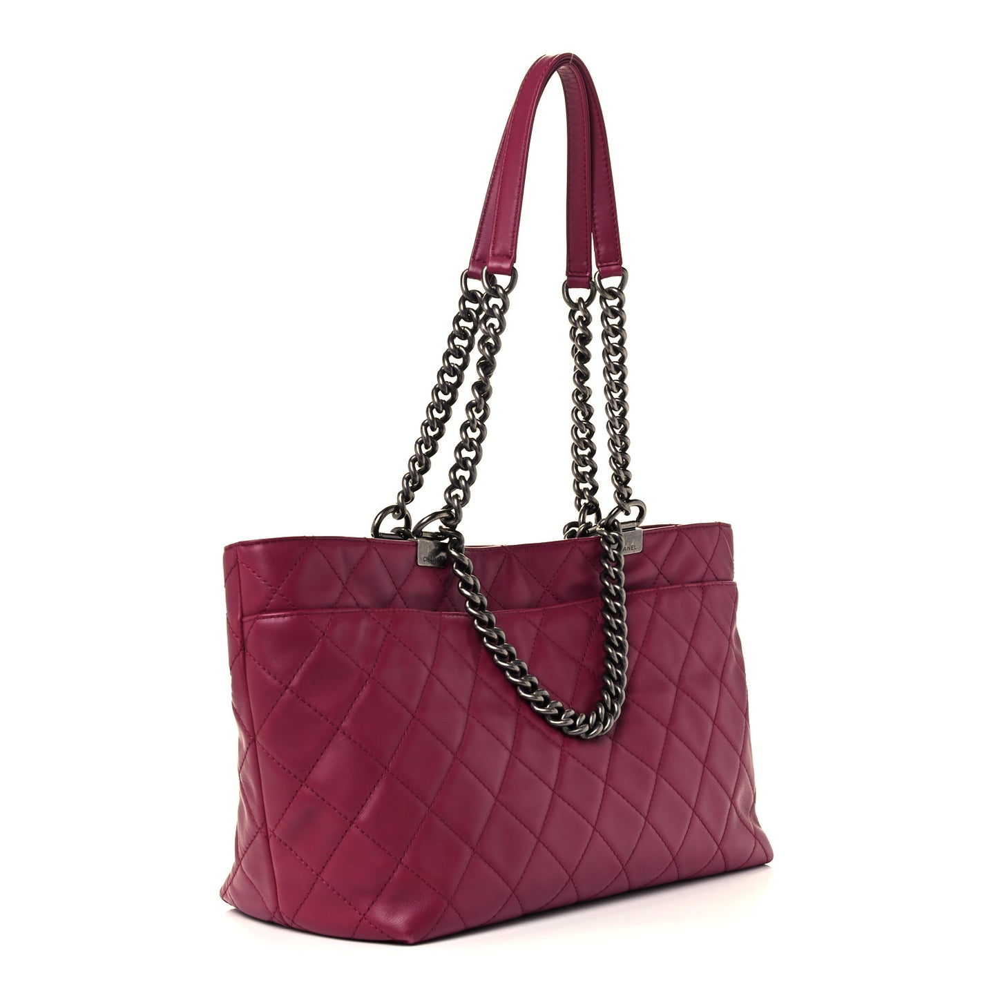 Calfskin Quilted Small Shopping In Chains Tote Dark Pink