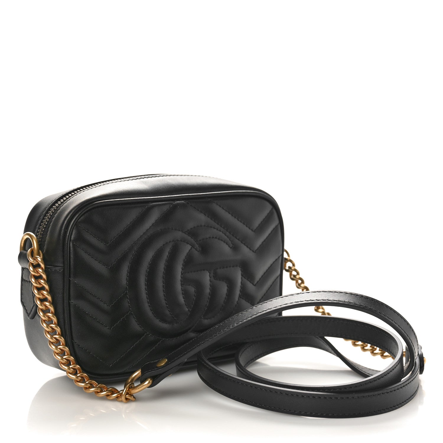 Gucci Calfskin Matelasse Mini GG Marmont Chain Shoulder Bag Black 2 of 8