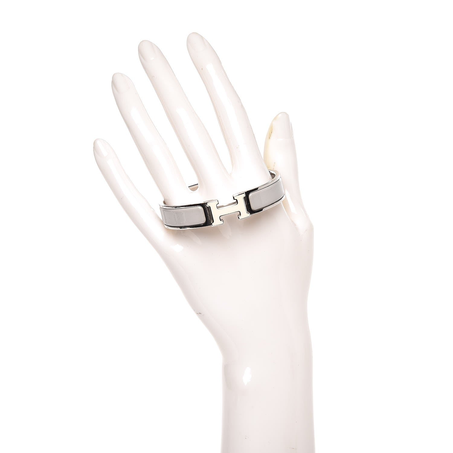 Hermes Enamel Narrow Clic Clac H Bracelet PM Blanc Gris Clair 2 of 4