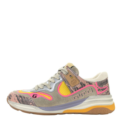 Gucci Suede Calfskin Tejus Printed Womens Ultrapace Sneakers 36 Pink Silver Oatmeal Yolk 1 of 11