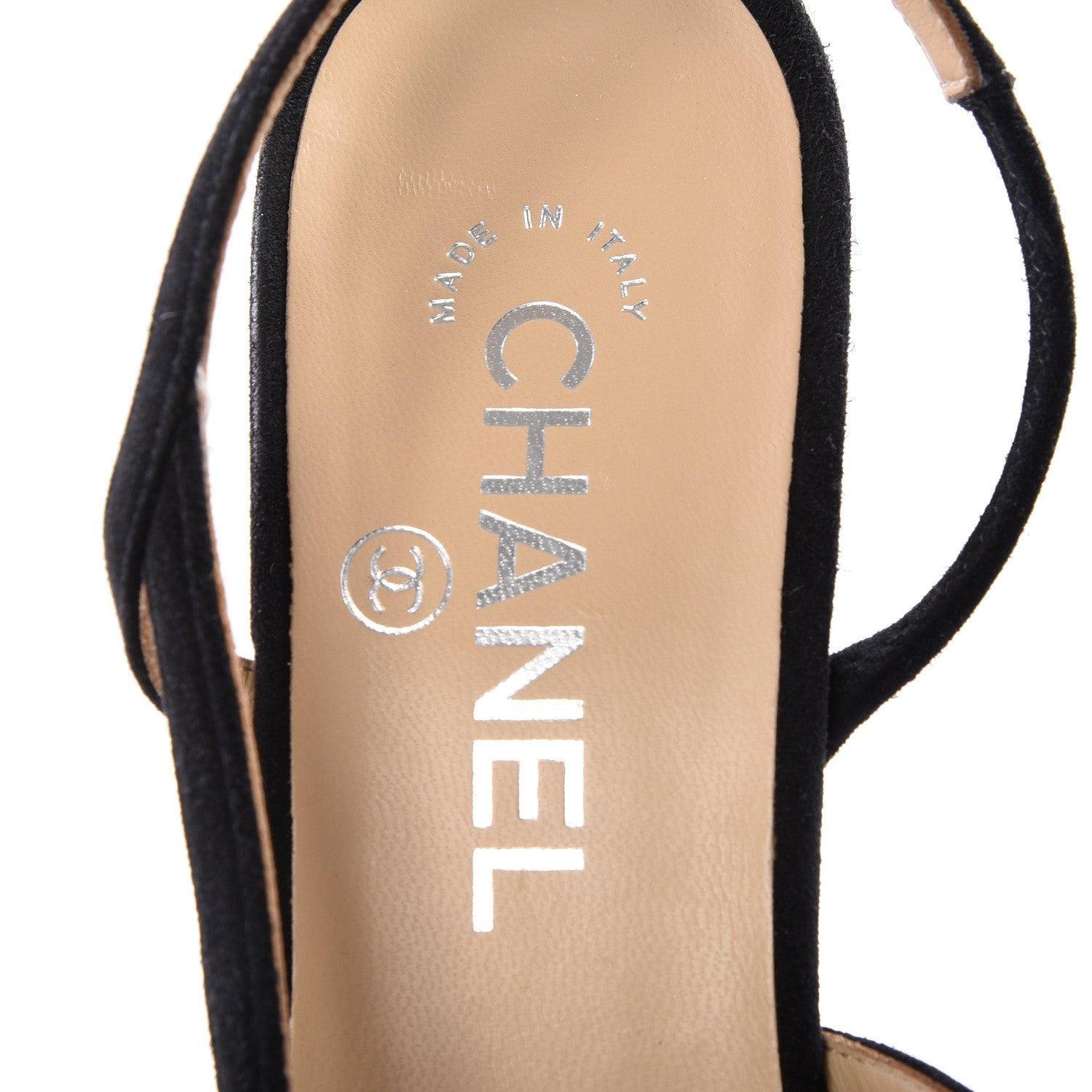 Chanel Kid Suede Metallic Lambskin Cap Toe CC Slingback Pumps 37.5 Black Silver 8 of 11