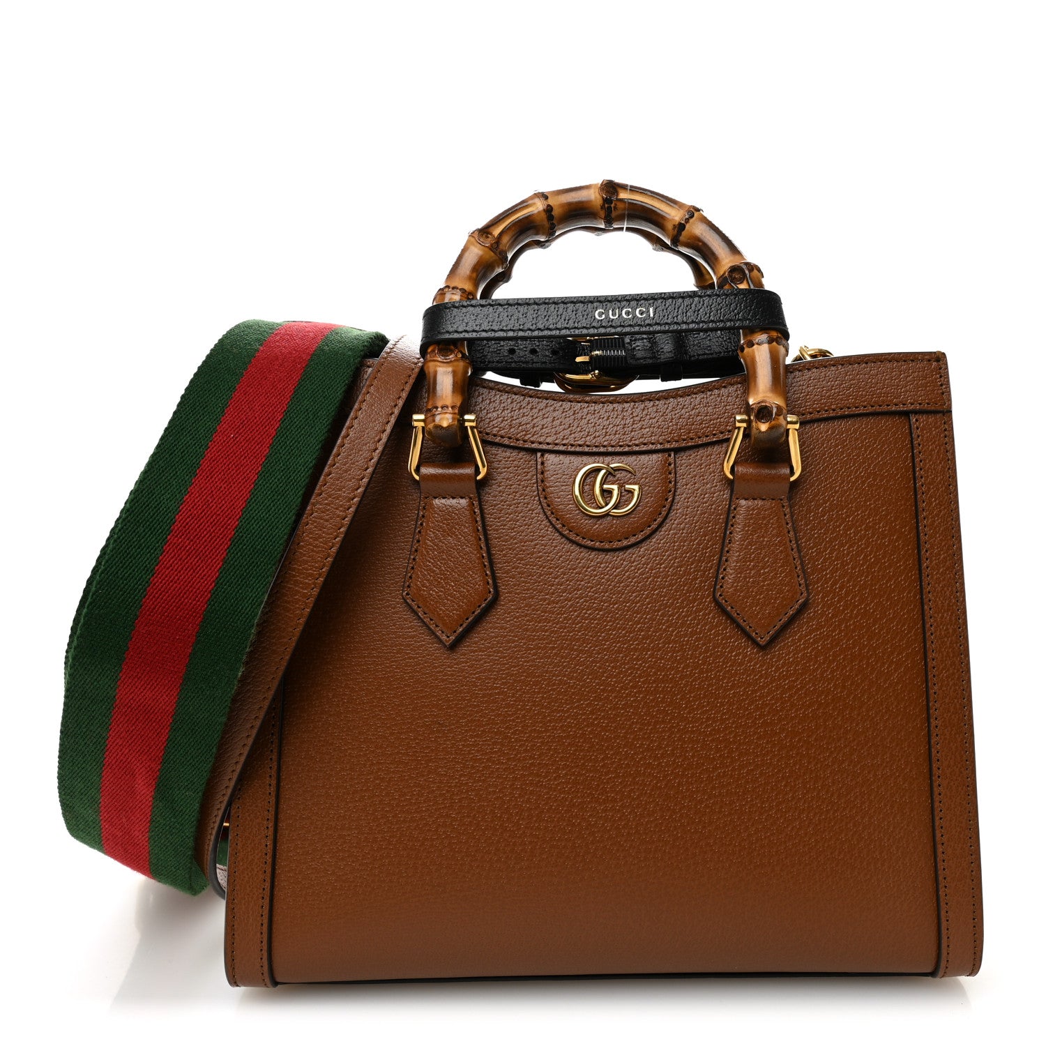 Gucci Textured Dollar Calfskin Web Small Diana Tote Bag Cuir Black 1 of 10