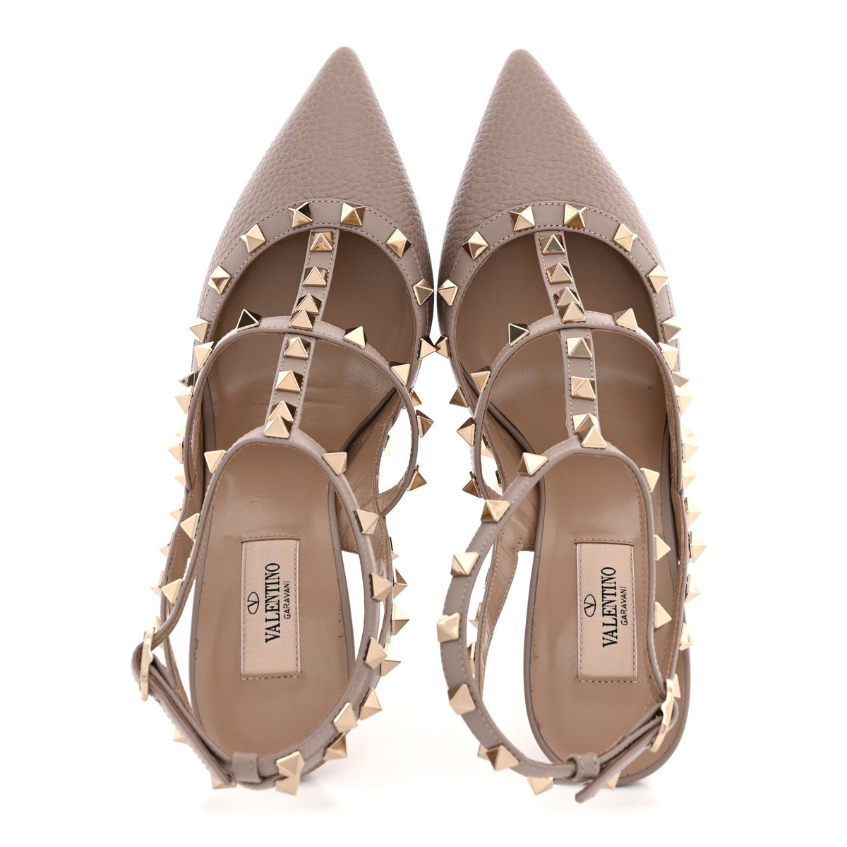 Valentino Garavani Pebbled Calfskin Rockstud Ankle Strap 100mm Pumps 40.5 Poudre 2 of 11