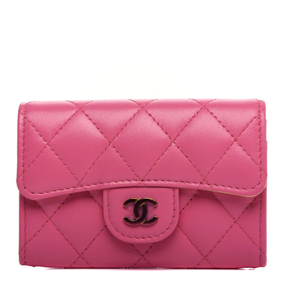 Chanel Lambskin Quilted Flap Card Holder Wallet Pink Yellow 1 of 9