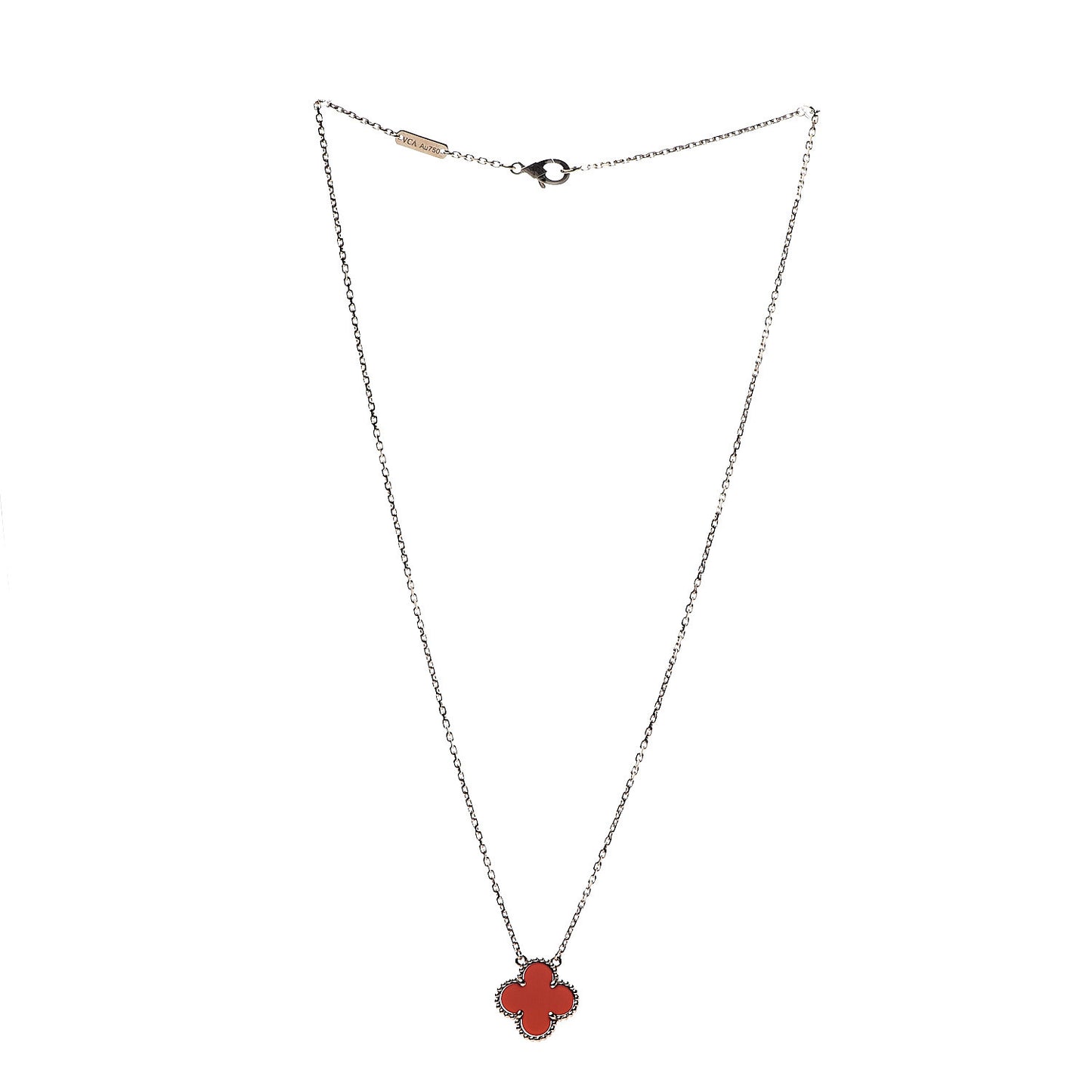 18K Yellow Gold Carnelian Vintage Alhambra Pendant Necklace