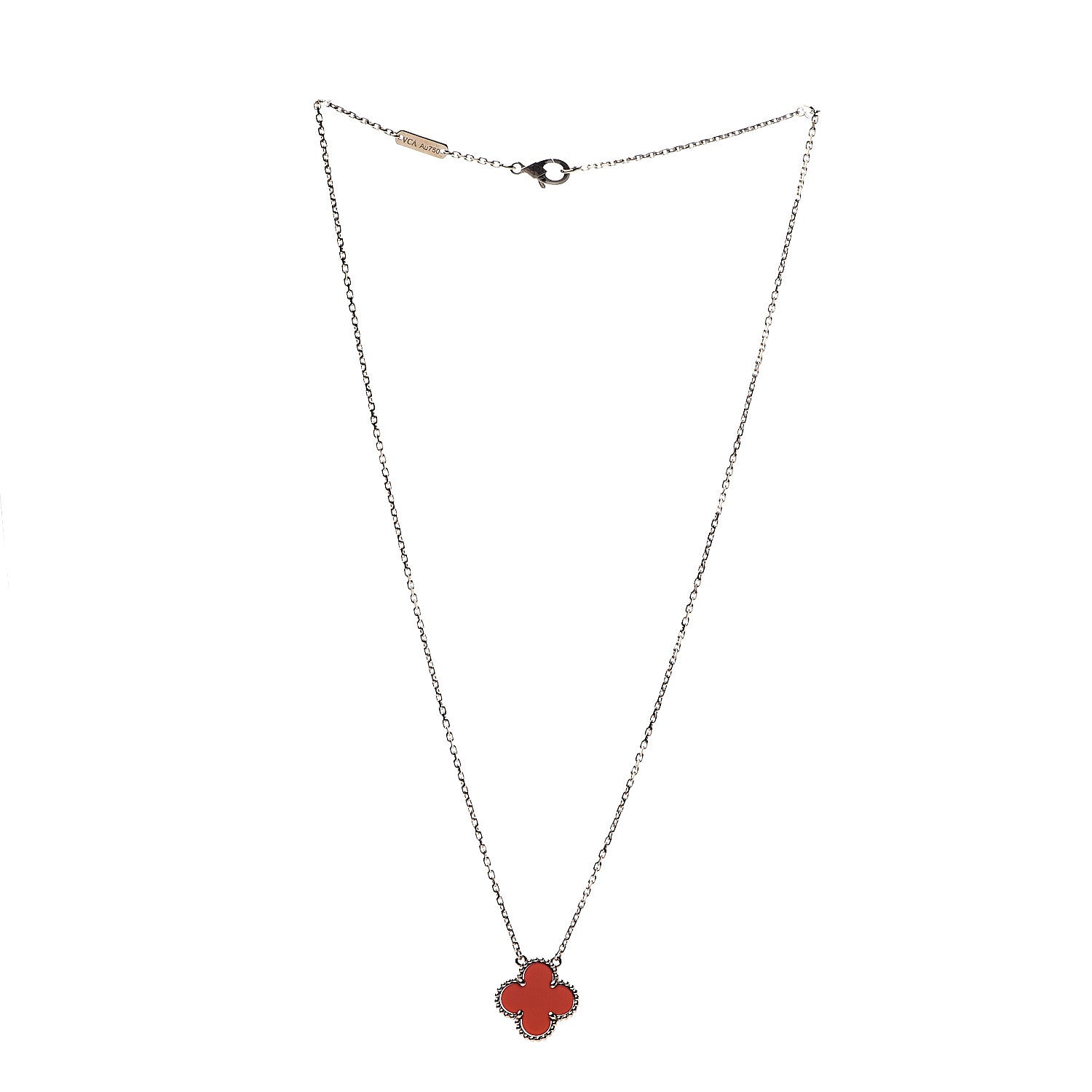 Van Cleef & Arpels 18K Yellow Gold Carnelian Vintage Alhambra Pendant Necklace 3 of 6